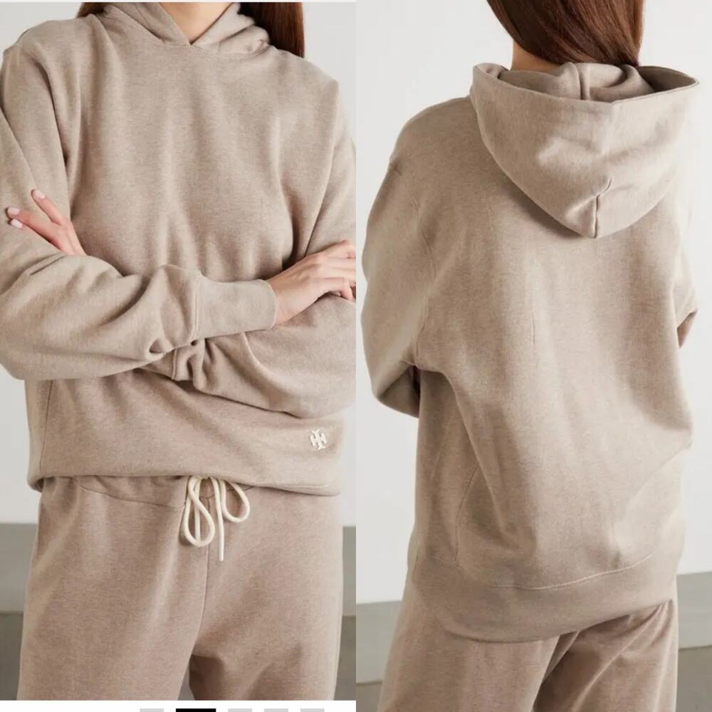 Tory Burch Sport French Cotton-Terry Hoodie Beige Women's Size S